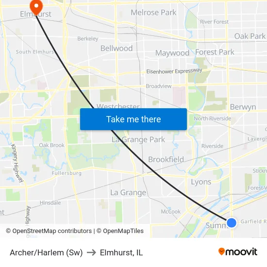 Archer/Harlem (Sw) to Elmhurst, IL map
