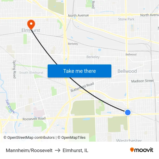 Mannheim/Roosevelt to Elmhurst, IL map