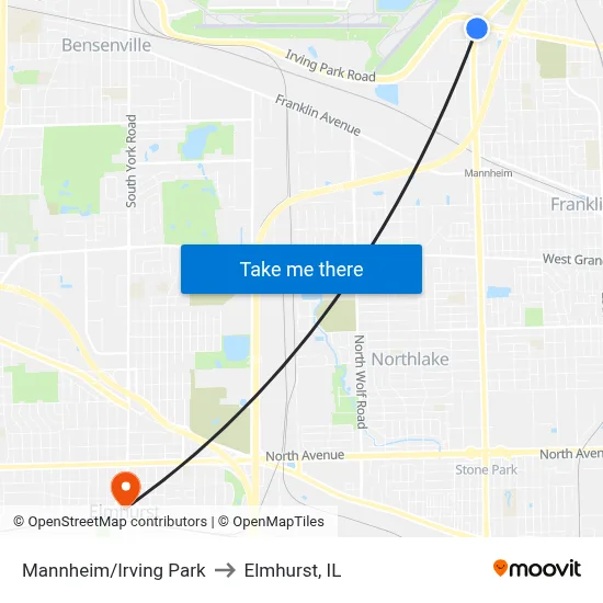 Mannheim/Irving Park to Elmhurst, IL map