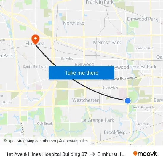 1st Ave & Hines Hospital Building 37 to Elmhurst, IL map