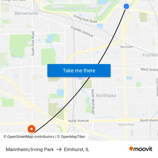 Mannheim/Irving Park to Elmhurst, IL map