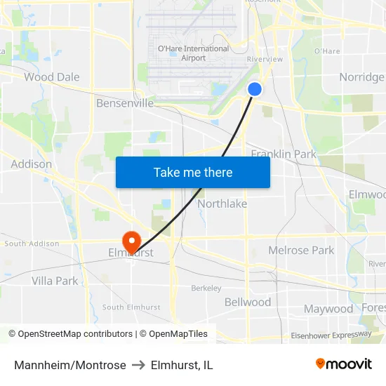 Mannheim/Montrose to Elmhurst, IL map