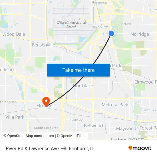 River Rd & Lawrence Ave to Elmhurst, IL map
