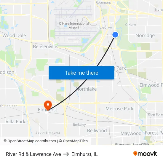 River Rd & Lawrence Ave to Elmhurst, IL map