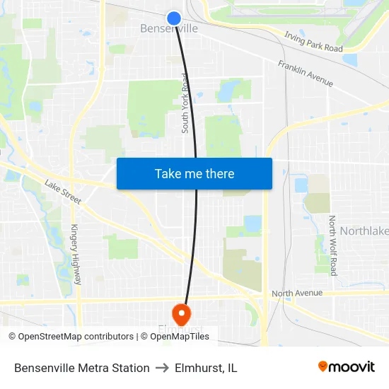 Bensenville Metra Station to Elmhurst, IL map