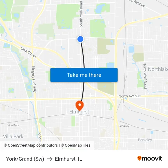 York/Grand (Sw) to Elmhurst, IL map
