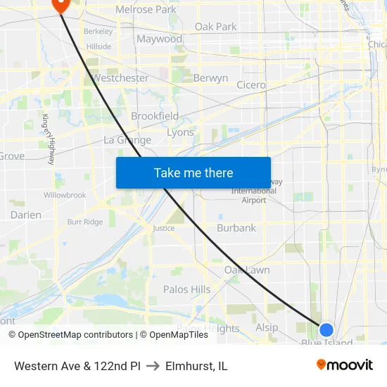 Western Ave & 122nd Pl to Elmhurst, IL map