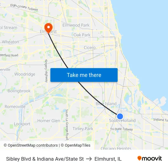 Sibley Blvd & Indiana Ave/State St to Elmhurst, IL map