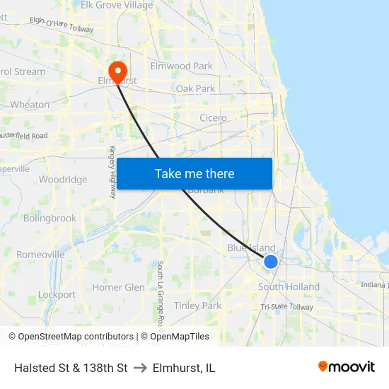 Halsted St & 138th St to Elmhurst, IL map