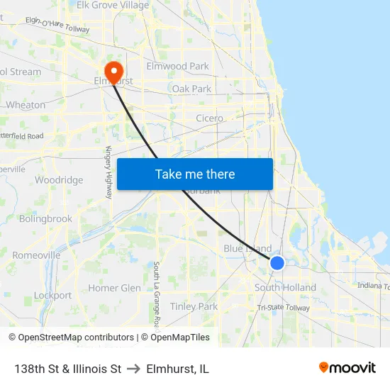 138th St & Illinois St to Elmhurst, IL map
