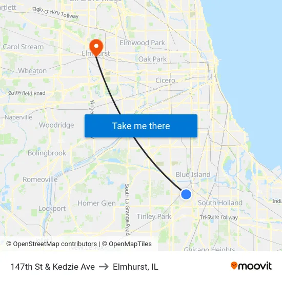 147th St & Kedzie Ave to Elmhurst, IL map