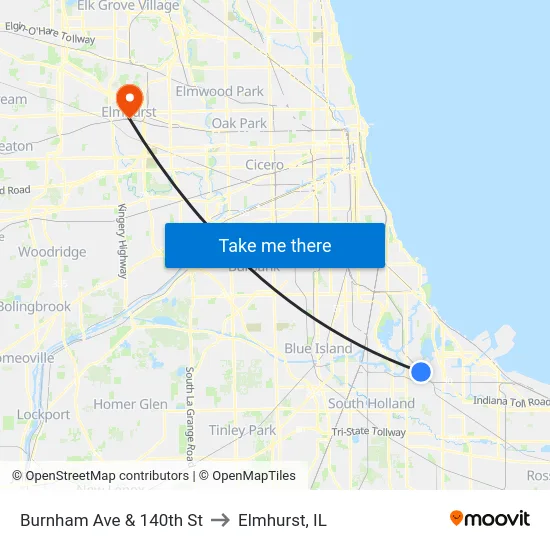 Burnham Ave & 140th St to Elmhurst, IL map