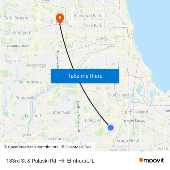 183rd St & Pulaski Rd to Elmhurst, IL map