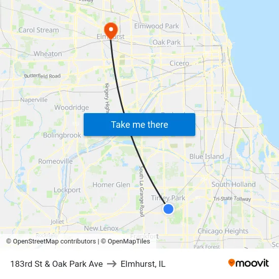 183rd St & Oak Park Ave to Elmhurst, IL map