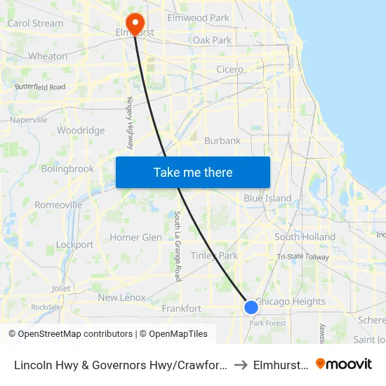 Lincoln Hwy & Governors Hwy/Crawford Ave to Elmhurst, IL map