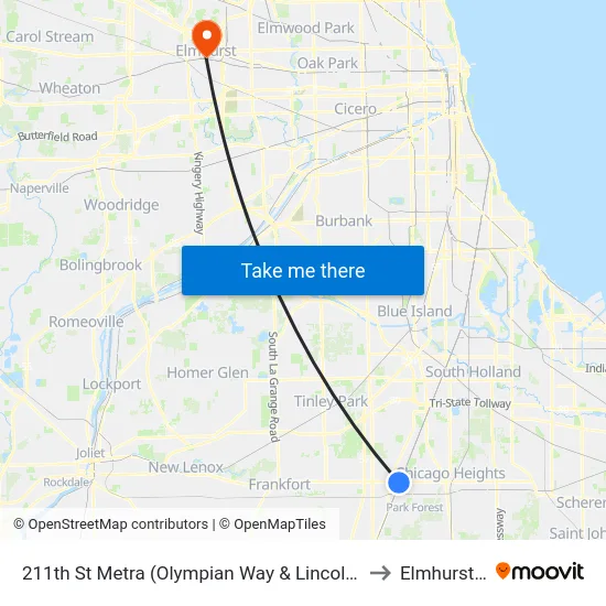 211th St Metra (Olympian Way & Lincoln Hwy) to Elmhurst, IL map