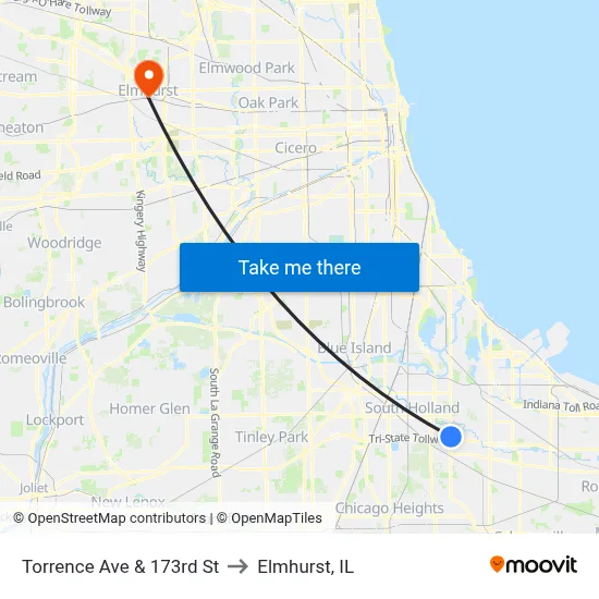 Torrence Ave & 173rd St to Elmhurst, IL map