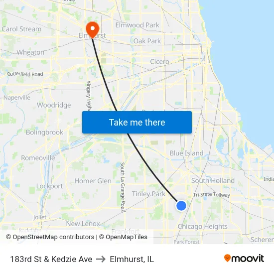 183rd St & Kedzie Ave to Elmhurst, IL map