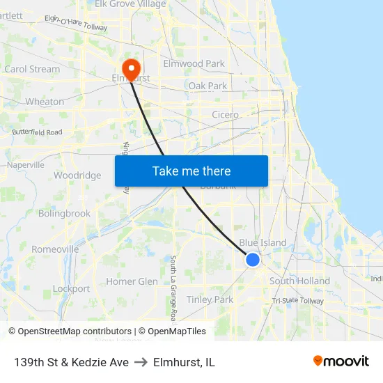 139th St & Kedzie Ave to Elmhurst, IL map