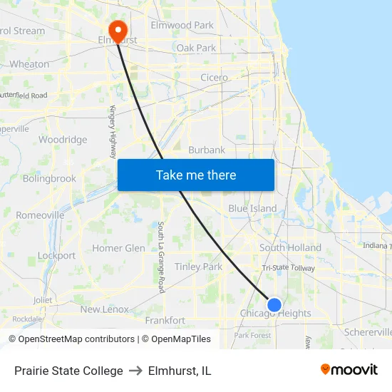 Prairie State College to Elmhurst, IL map