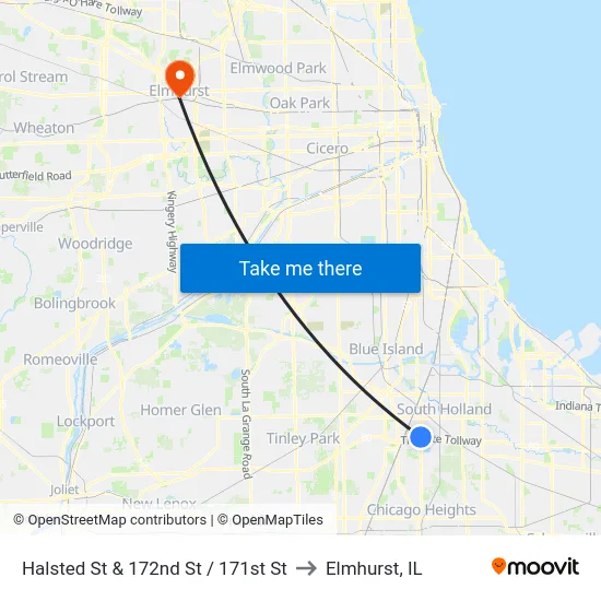 Halsted St & 172nd St / 171st St to Elmhurst, IL map