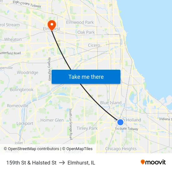 159th St & Halsted St to Elmhurst, IL map