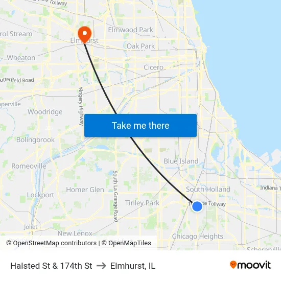 Halsted St & 174th St to Elmhurst, IL map