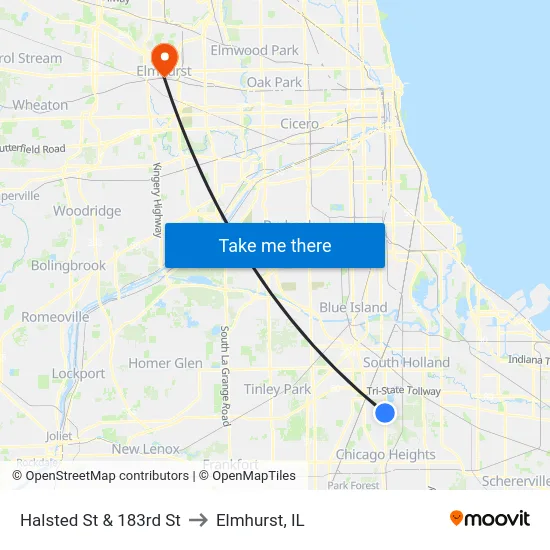 Halsted St & 183rd St to Elmhurst, IL map