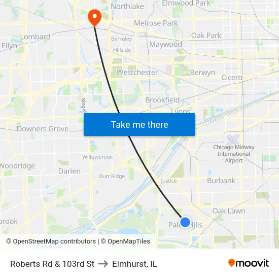 Roberts Rd & 103rd St to Elmhurst, IL map