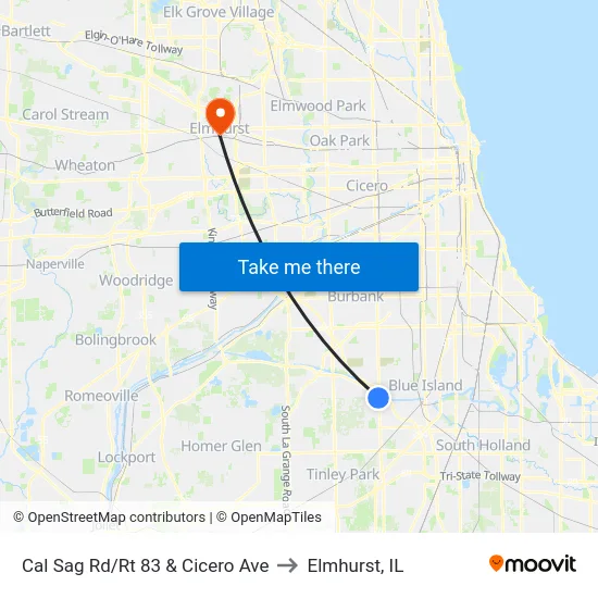 Cal Sag Rd/Rt 83 & Cicero Ave to Elmhurst, IL map