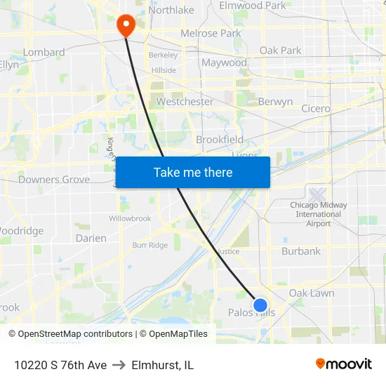 10220 S 76th Ave to Elmhurst, IL map