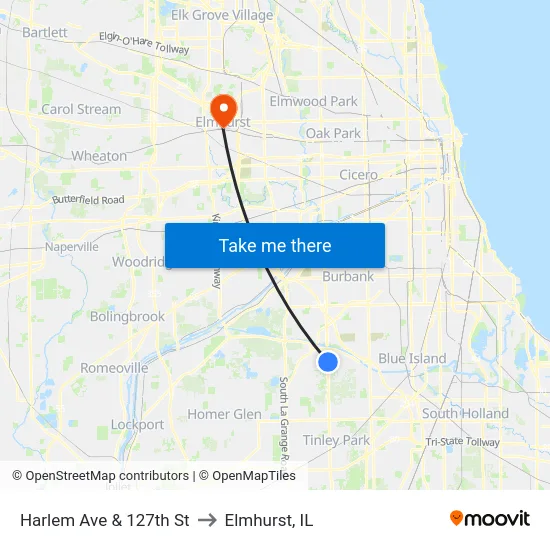 Harlem Ave & 127th St to Elmhurst, IL map