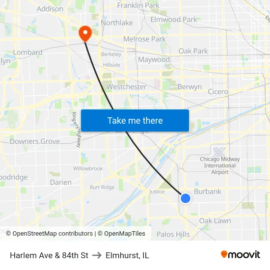 Harlem Ave & 84th St to Elmhurst, IL map