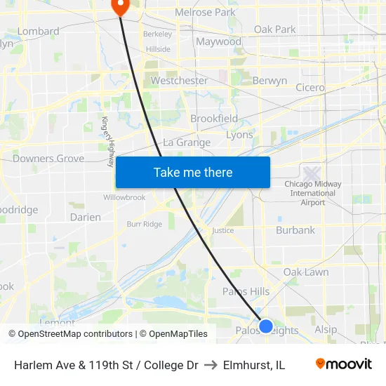 Harlem Ave & 119th St / College Dr to Elmhurst, IL map