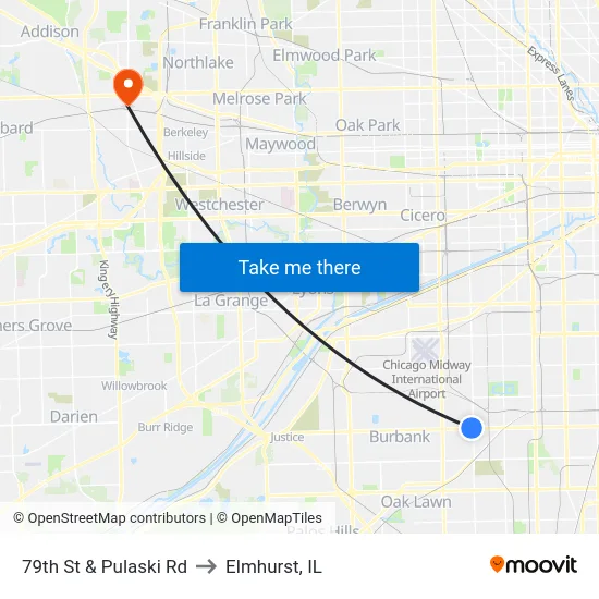 79th St & Pulaski Rd to Elmhurst, IL map