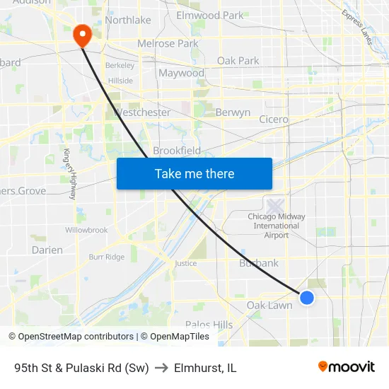 95th St & Pulaski Rd (Sw) to Elmhurst, IL map
