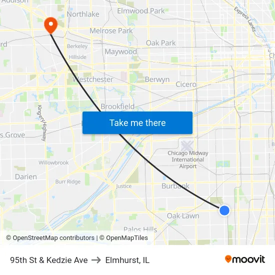95th St & Kedzie Ave to Elmhurst, IL map