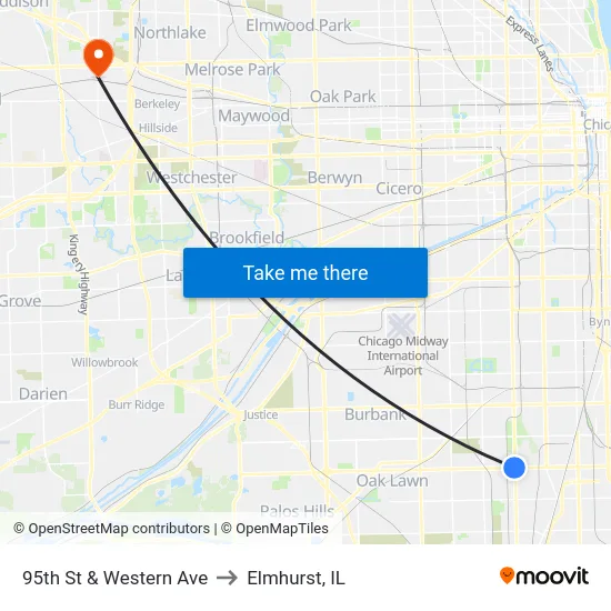 95th St & Western Ave to Elmhurst, IL map