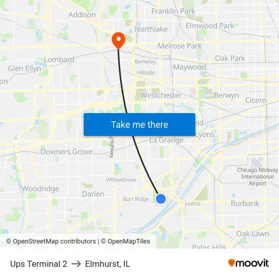 Ups Terminal 2 to Elmhurst, IL map