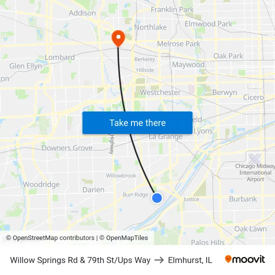 Willow Springs Rd & 79th St/Ups Way to Elmhurst, IL map