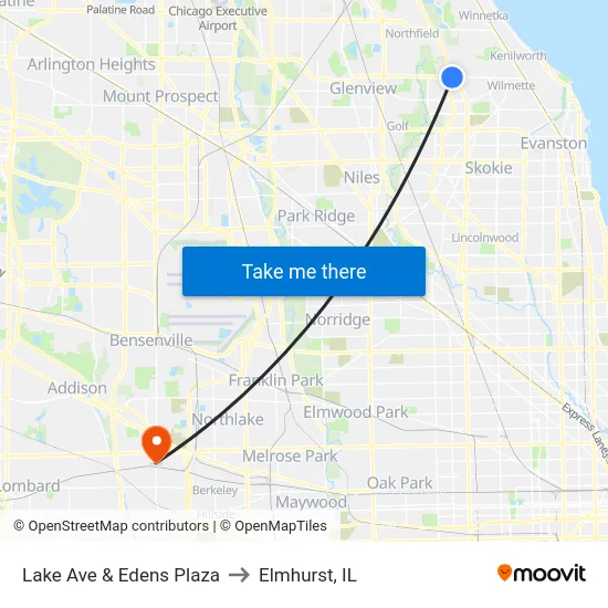 Lake Ave & Edens Plaza to Elmhurst, IL map
