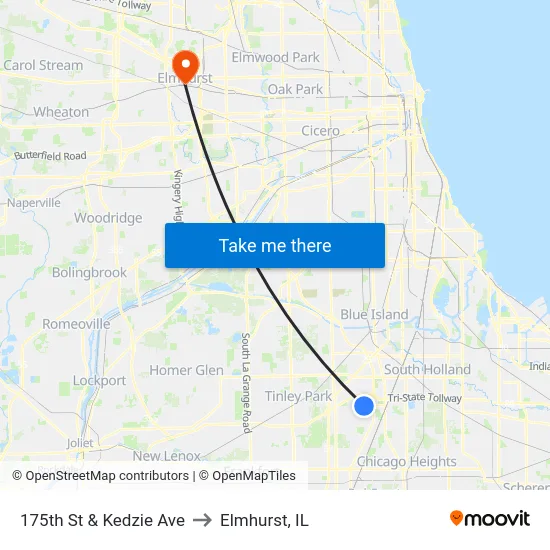 175th St & Kedzie Ave to Elmhurst, IL map