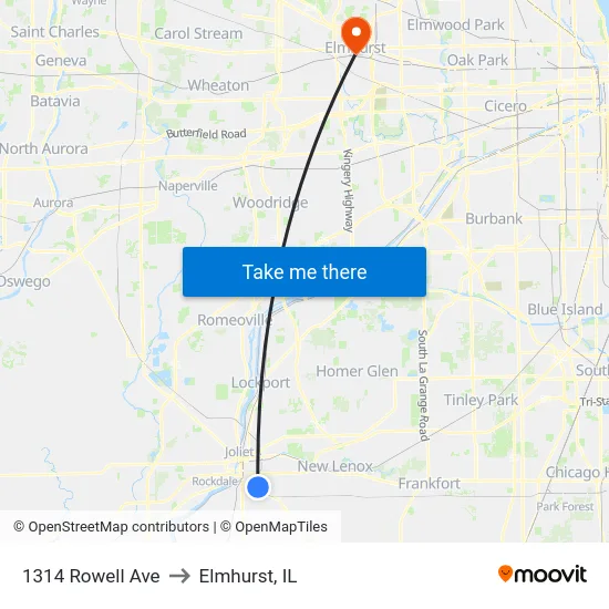 1314 Rowell Ave to Elmhurst, IL map