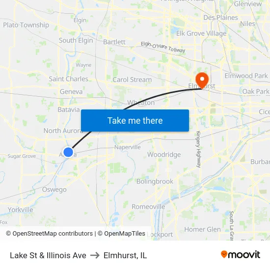 Lake St & Illinois Ave to Elmhurst, IL map