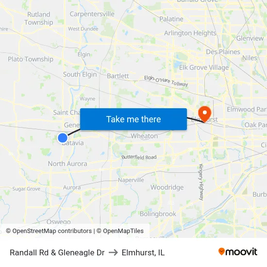 Randall Rd & Gleneagle Dr to Elmhurst, IL map