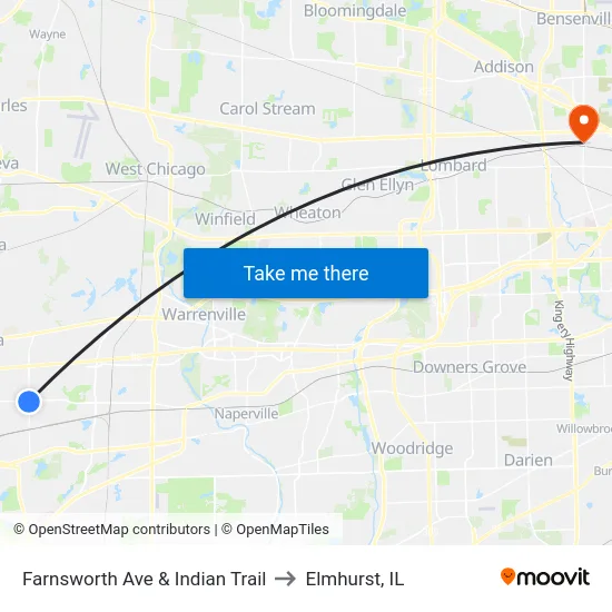 Farnsworth Ave & Indian Trail to Elmhurst, IL map