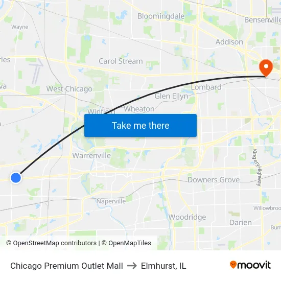 Chicago Premium Outlet Mall to Elmhurst, IL map