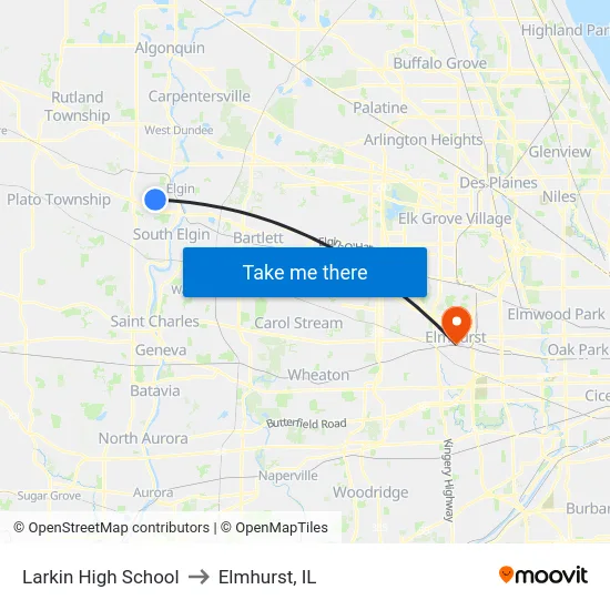 Larkin High School to Elmhurst, IL map