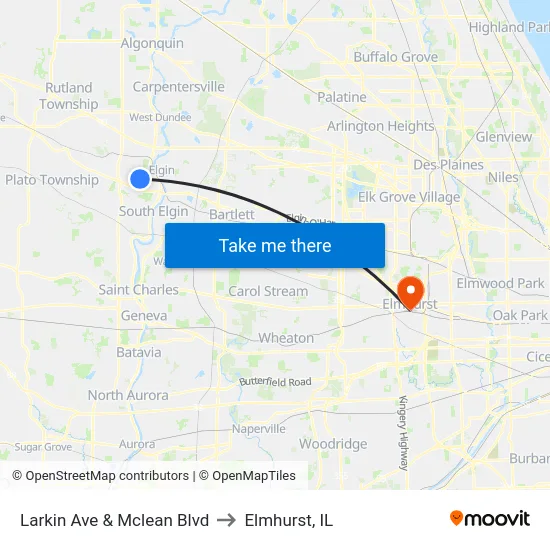 Larkin Ave & Mclean Blvd to Elmhurst, IL map
