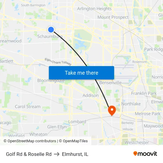 Golf Rd & Roselle Rd to Elmhurst, IL map